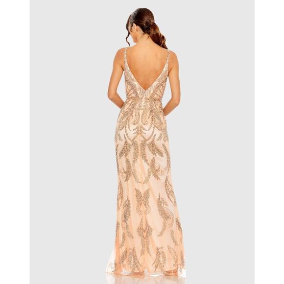 Mac Duggal 6015 Sequin Beaded Blush Gown Nude Champagne Formal Dress NWT 14 - Picture 2 of 10